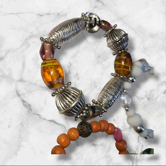 Lot of 4‎ Lampwork Art Glass Bead Stretch Bracelets - Picture 7 of 10